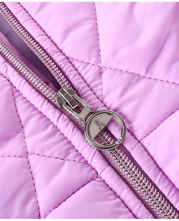 Pine Kids Woven Full Sleeves High Neck Padded Quilted Jacket with Butterfly Patch Detailing - Mauve
