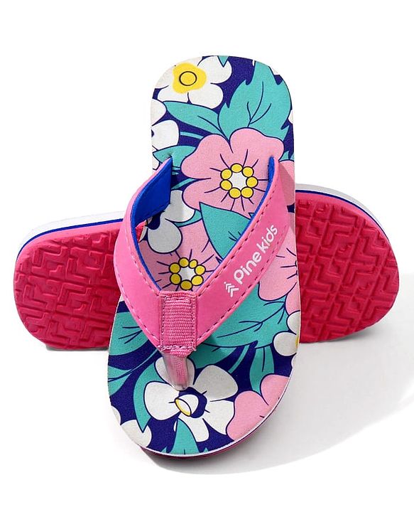 Pine Kids Floral Printed Flip Flops - Pink