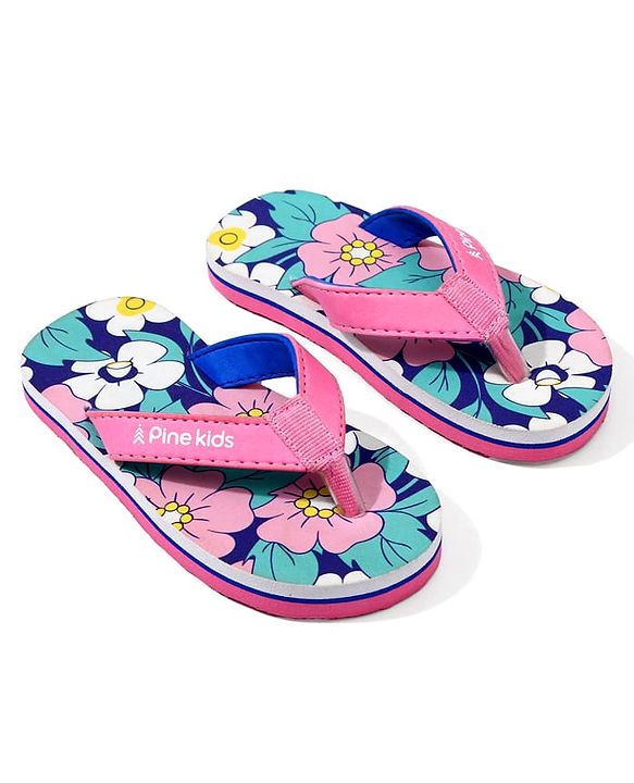 Pine Kids Floral Printed Flip Flops - Pink