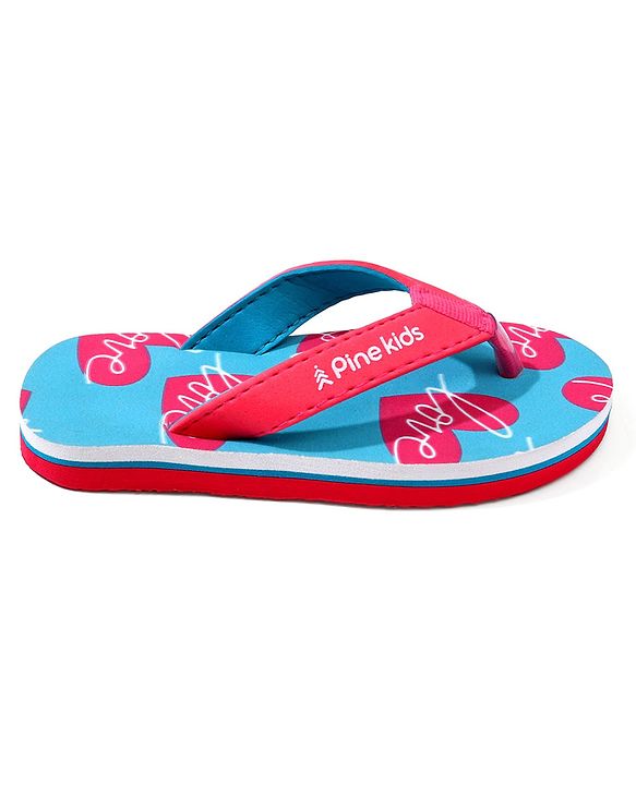 Pine Kids Heart Printed Slip On Flip Flops - Aqua Blue