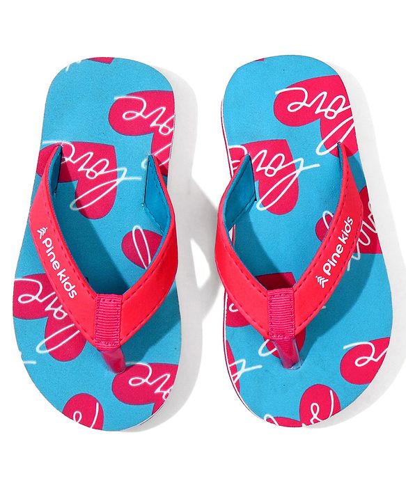 Pine Kids Heart Printed Slip On Flip Flops - Aqua Blue