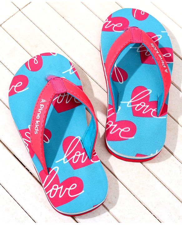 Pine Kids Heart Printed Slip On Flip Flops - Aqua Blue