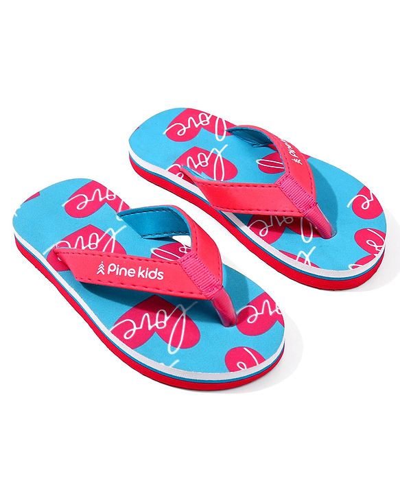 Pine Kids Heart Printed Slip On Flip Flops - Aqua Blue