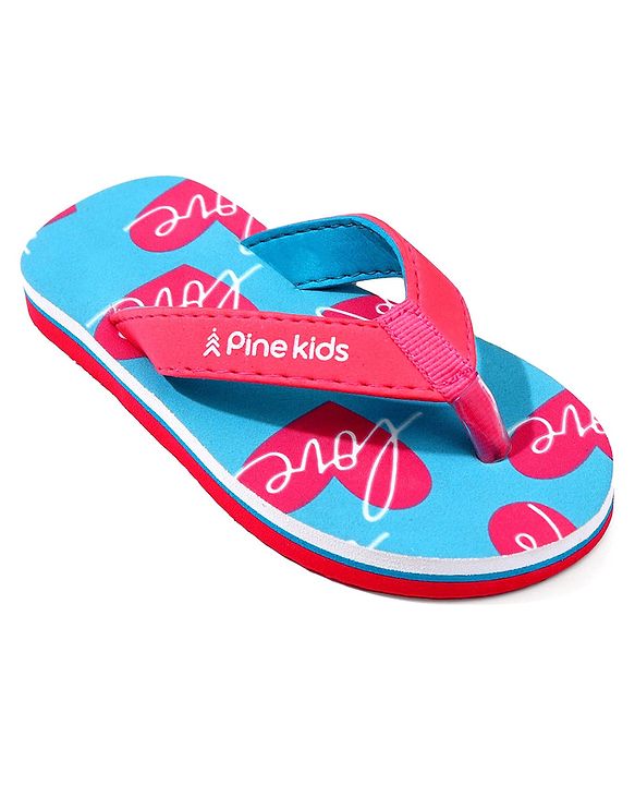 Pine Kids Heart Printed Slip On Flip Flops - Aqua Blue