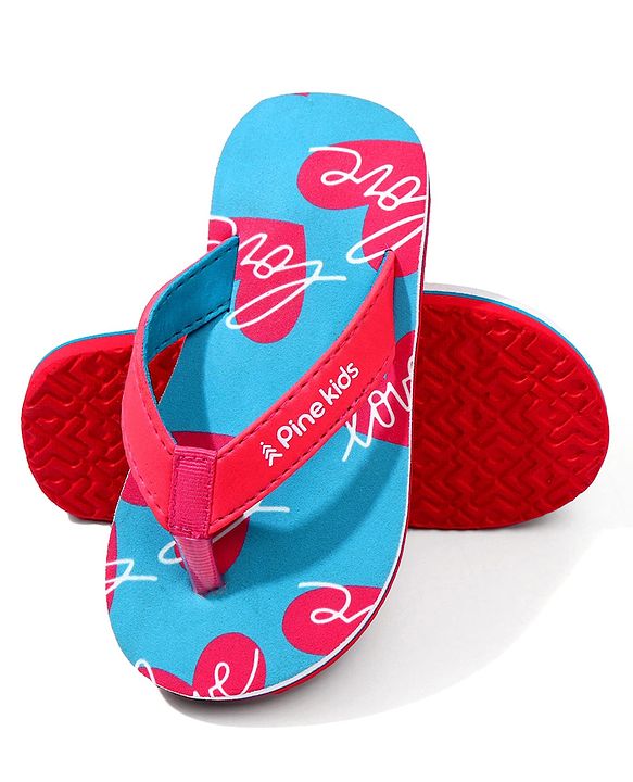 Pine Kids Heart Printed Slip On Flip Flops - Aqua Blue