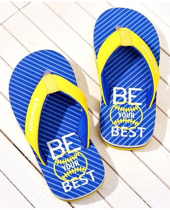 Pine Kids Text Printed Slip On Flip Flops - Blue