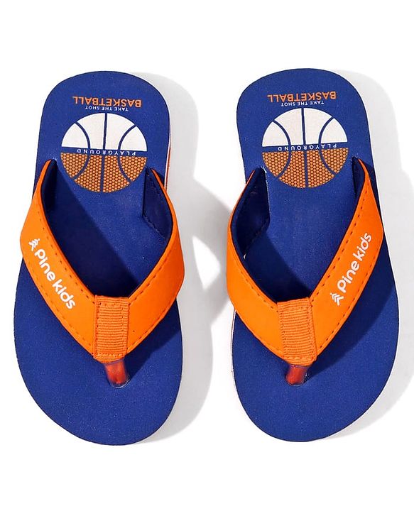 Pine Kids Basketball Printed Slip On Flip Flops - Navy Blue
