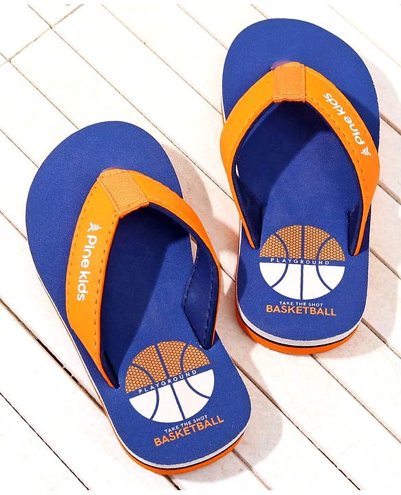 Pine Kids Basketball Printed Slip On Flip Flops - Navy Blue
