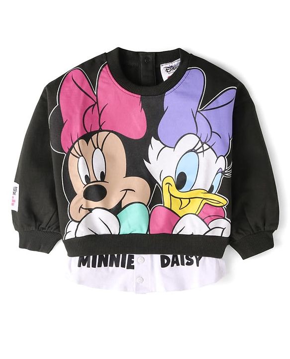 Babyhug Disney Terry Knit Full Sleeves Overlapped Sweatshirt & Lounge Pant with Minnie Mouse Graphics - Charcoal Grey
