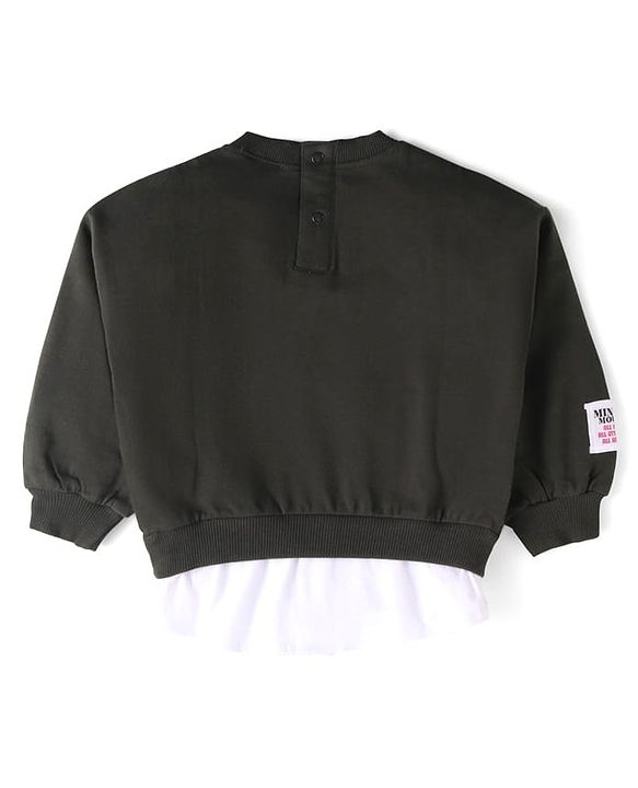 Babyhug Disney Terry Knit Full Sleeves Overlapped Sweatshirt & Lounge Pant with Minnie Mouse Graphics - Charcoal Grey