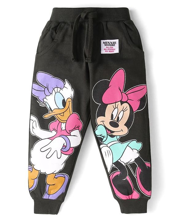 Babyhug Disney Terry Knit Full Sleeves Overlapped Sweatshirt & Lounge Pant with Minnie Mouse Graphics - Charcoal Grey