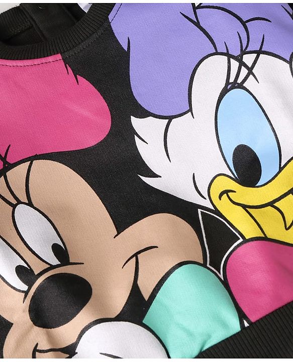 Babyhug Disney Terry Knit Full Sleeves Overlapped Sweatshirt & Lounge Pant with Minnie Mouse Graphics - Charcoal Grey