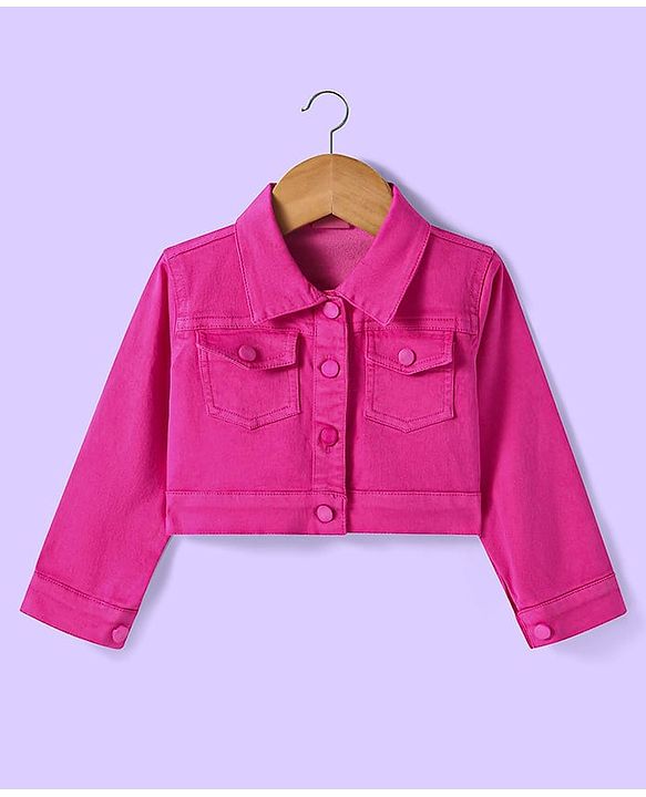 Babyhuhg Cotton Knit Full Sleeves Solid Colour Jacket with Floral Printed Tiered Frock - White & Dark Pink