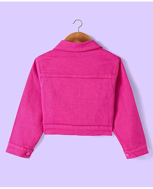 Babyhuhg Cotton Knit Full Sleeves Solid Colour Jacket with Floral Printed Tiered Frock - White & Dark Pink