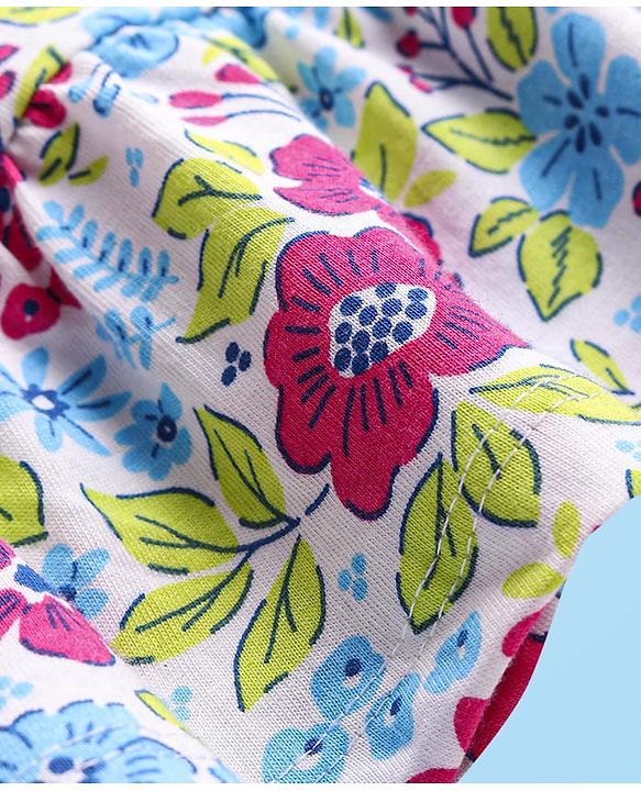 Babyhuhg Cotton Knit Full Sleeves Solid Colour Jacket with Floral Printed Tiered Frock - White & Dark Pink