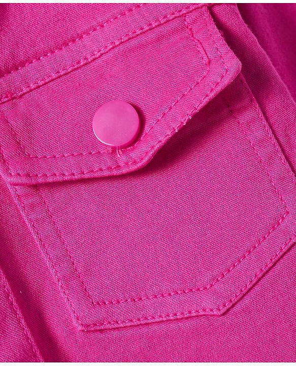 Babyhuhg Cotton Knit Full Sleeves Solid Colour Jacket with Floral Printed Tiered Frock - White & Dark Pink