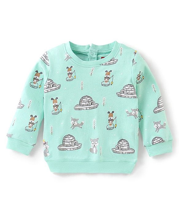 Babyhug Terry Knit Full Sleeves Puppy Printed T-Shirt & Jogger Set - Blue & Cream