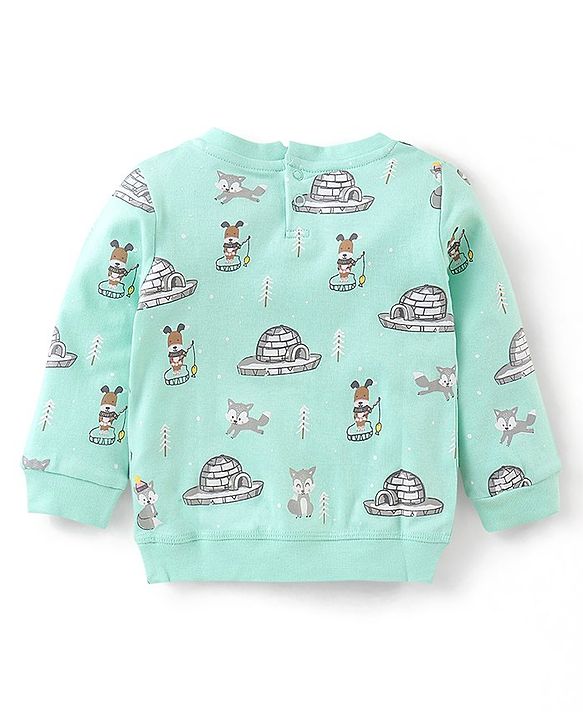 Babyhug Terry Knit Full Sleeves Puppy Printed T-Shirt & Jogger Set - Blue & Cream