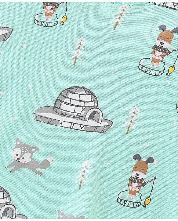 Babyhug Terry Knit Full Sleeves Puppy Printed T-Shirt & Jogger Set - Blue & Cream