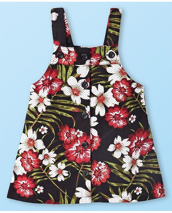 Babyhug Cotton Woven Frock & Full Sleeves Inner Tee With Floral Print - White