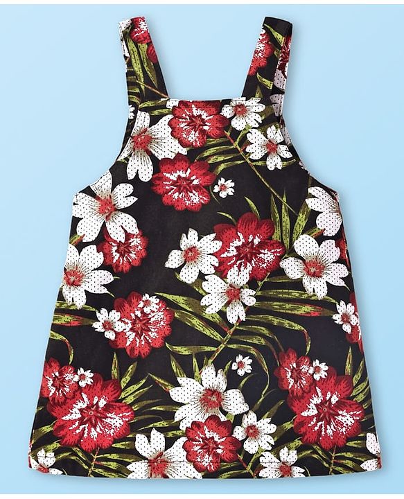 Babyhug Cotton Woven Frock & Full Sleeves Inner Tee With Floral Print - White