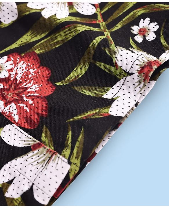 Babyhug Cotton Woven Frock & Full Sleeves Inner Tee With Floral Print - White