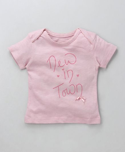 Babyhug Half Sleeves Tee New In Town Print - Pink
