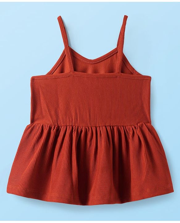 Babyhug Cotton Knit Full Sleeves Solid Colour Top & Leggings Set With Frock - Rust Orange