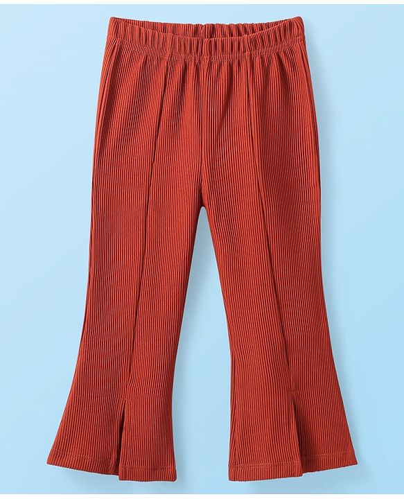 Babyhug Cotton Knit Full Sleeves Solid Colour Top & Leggings Set With Frock - Rust Orange