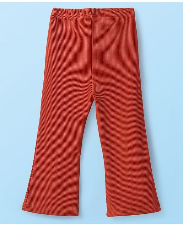 Babyhug Cotton Knit Full Sleeves Solid Colour Top & Leggings Set With Frock - Rust Orange