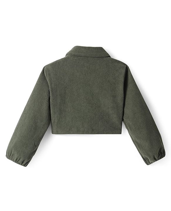 Babyhug Cotton Knit Full Sleeves Solid Colour Shirt & Legging Set - Olive Green