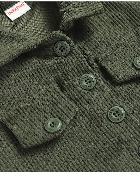 Babyhug Cotton Knit Full Sleeves Solid Colour Shirt & Legging Set - Olive Green