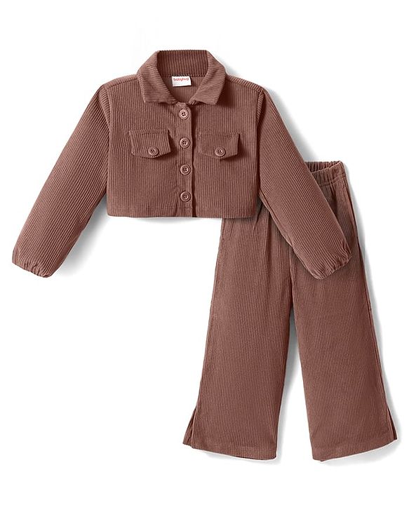 Babyhug Cotton Knit Full Sleeves Solid Shirt & Legging Set - Rust Orange