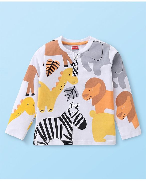 Babyhug Cotton Knit Full Sleeves T-Shirt With Zebra Graphics - White