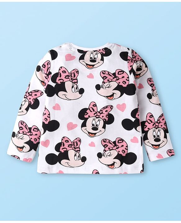 Babyhug Disney Single Jersey Knit Full Sleeves Nightsuit  With Minnie Mouse Graphics - White & Pink