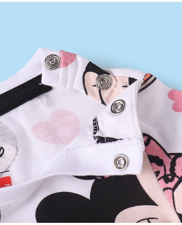 Babyhug Disney Single Jersey Knit Full Sleeves Nightsuit  With Minnie Mouse Graphics - White & Pink