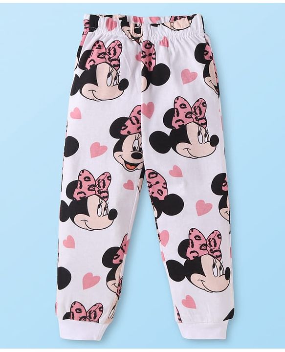 Babyhug Disney Single Jersey Knit Full Sleeves Nightsuit  With Minnie Mouse Graphics - White & Pink
