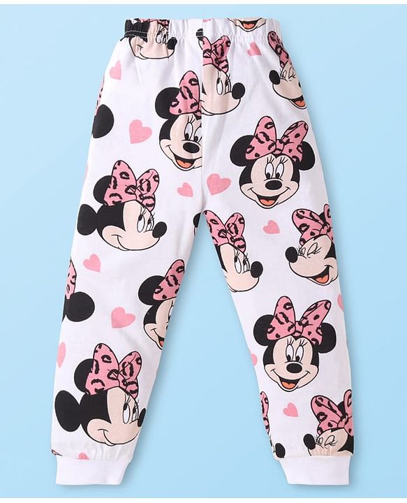 Babyhug Disney Single Jersey Knit Full Sleeves Nightsuit  With Minnie Mouse Graphics - White & Pink