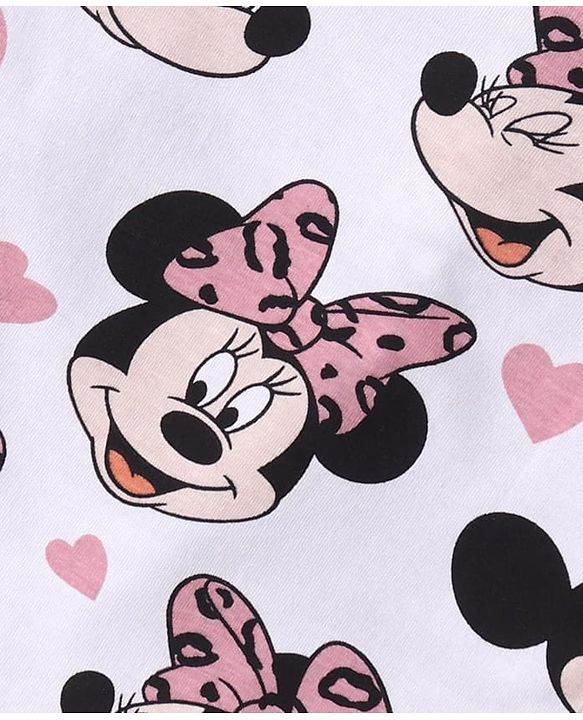Babyhug Disney Single Jersey Knit Full Sleeves Nightsuit  With Minnie Mouse Graphics - White & Pink