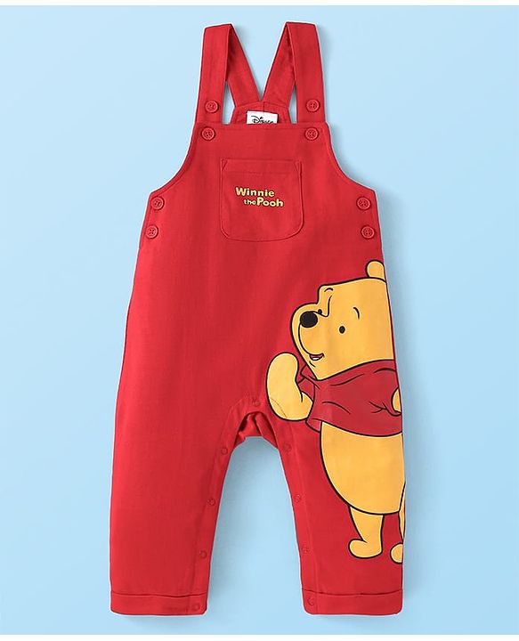 Babyhug Disney Single Jersey Knit Dungaree & Full Sleeves T-Shirt With Winnie The Pooh Graphics - Red & White