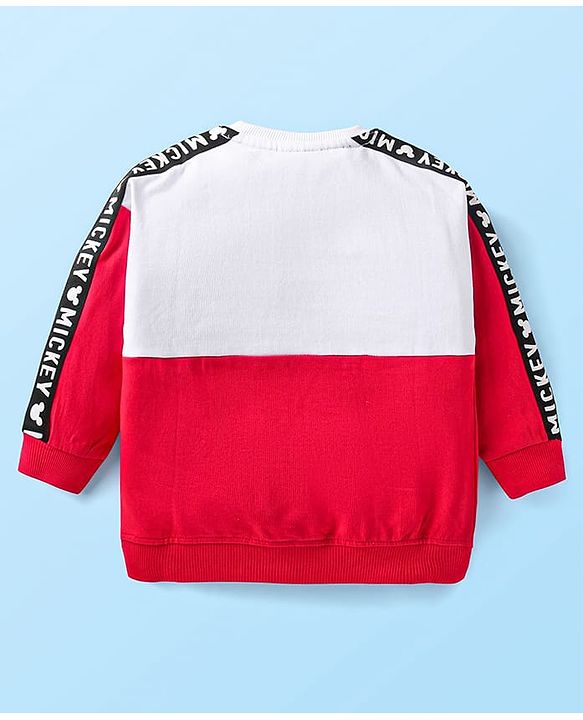 Babyhug Disney Terry Knit Full Sleeves Cut & Sew Mickey Mouse Printed T-Shirt & Track Pant with Patch & Tape Detailing - Red White & Black