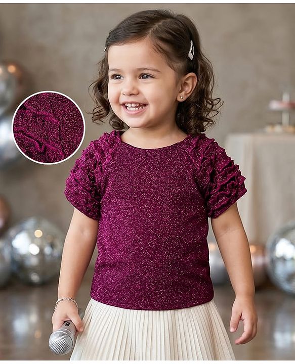 Babyhug Woven Half Raglan Sleeves Frill Details Textured Party Top - Wine