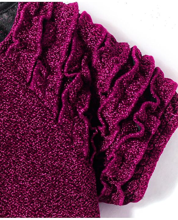 Babyhug Woven Half Raglan Sleeves Frill Details Textured Party Top - Wine
