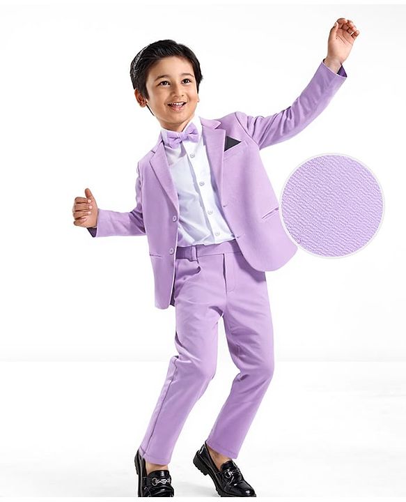 Babyhug Woven Full Sleeves Solid Colour 3 Piece Party Suit with Bow - Purple