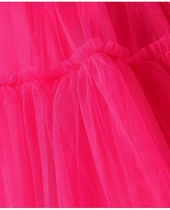 Babyhug Woven Frill Sleeves A Line Tiered Party Dress with Floral Corsage - Dark Pink