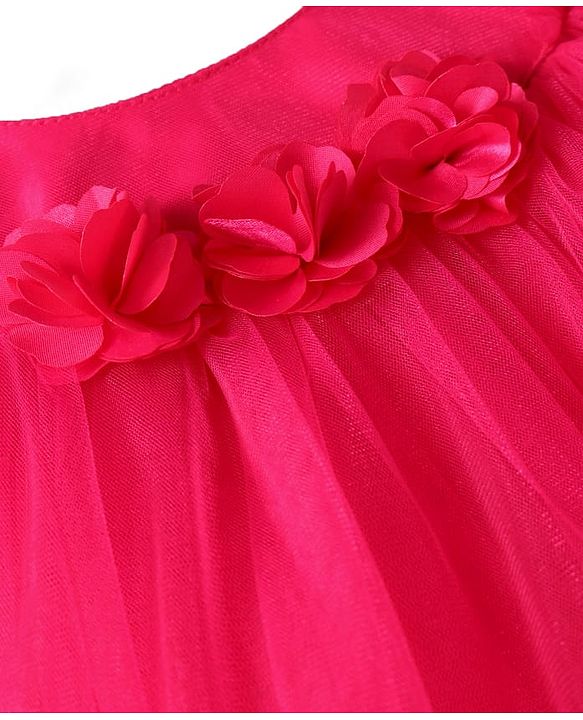 Babyhug Woven Frill Sleeves A Line Tiered Party Dress with Floral Corsage - Dark Pink