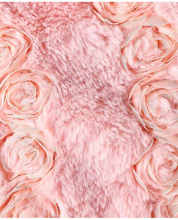 Babyhug Fur Woven Full Sleeves Winter Jacket with Floral Applique - Pink