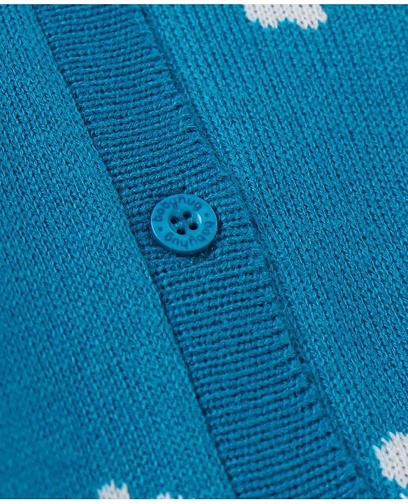 Babyhug Knitted Full Sleeves Front Open Sweater with Floral Design - Teal Blue