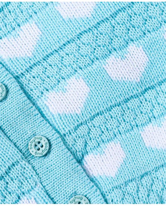 Babyhug Knit Full Sleeves Front Open  Sweater with Herat Design - Light Blue