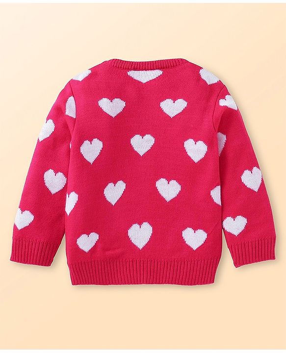 Babyhug Knit Full Sleeves Pullover Heart Design - Red
